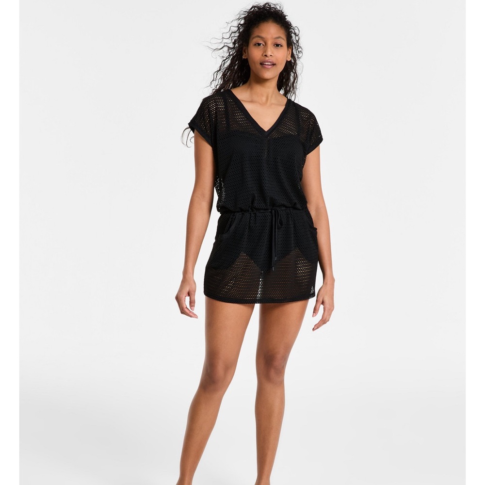 DKNY Black Mesh Cover-Up Dress